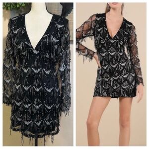 Playful Composure Black Fringe Sequin Mini Dress